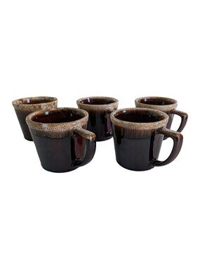 Vintage McCoy Pottery Brown Drip Mugs (c. 1979), Set of 5